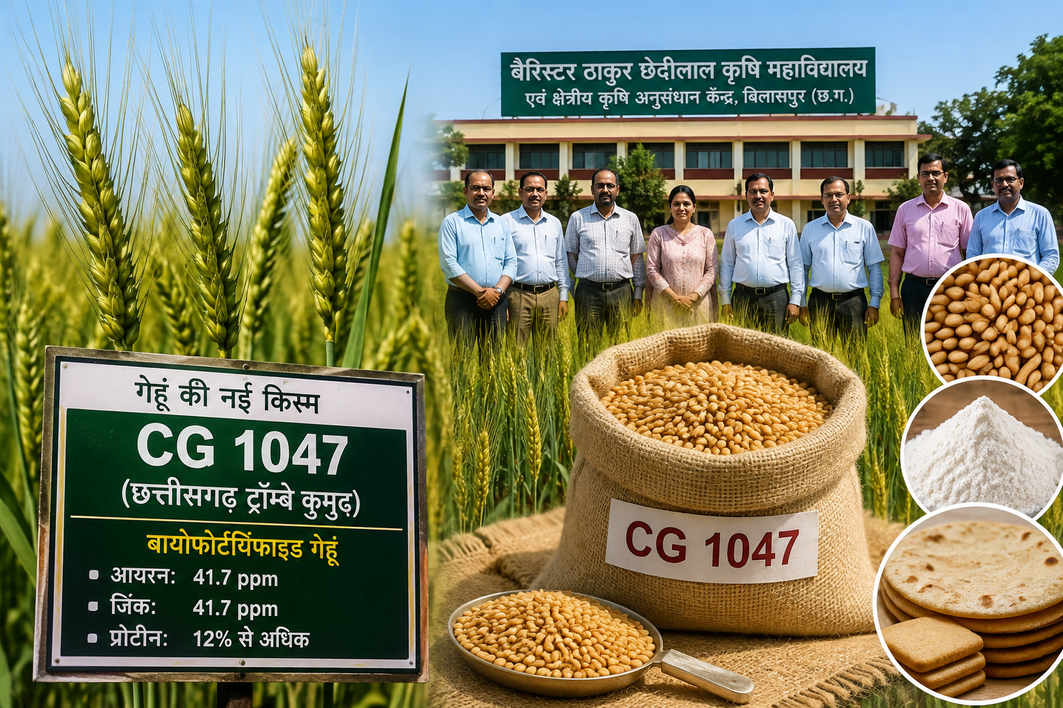 बिलासपुर के वैज्ञानिकों ने विकसित की गेहूं की नई बायोफोर्टिफाइड किस्म CG 1047, आयरन-जिंक से भरपूर