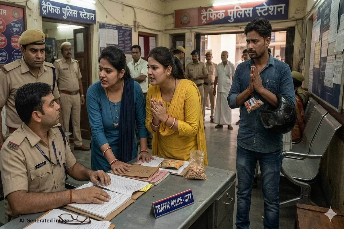 फल्ली खा रहा था भाई या शराब के नशे में चला रहा था बाइक? गाड़ी जब्ती पर ट्रैफिक थाने में बहनों का हाई वोल्टेज ड्रामा, पुलिस से भिड़ीं महिलाएं
