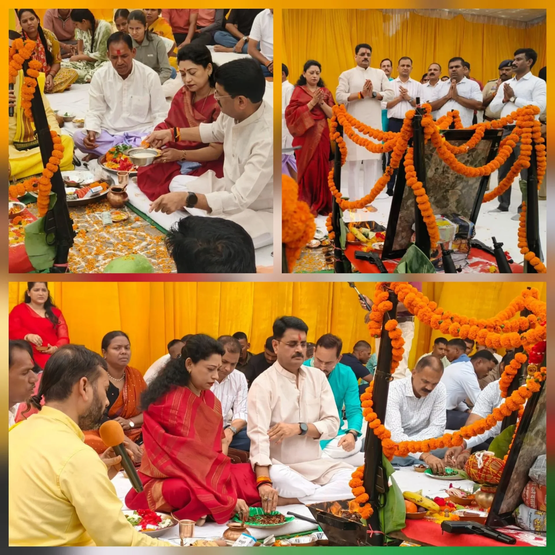 विजयादशमी पर शस्त्रों की पूजा, इंसास राइफल से हवाई फायर; एसएसपी रजनेश सिंह ने धर्मपत्नी के साथ की आराधना