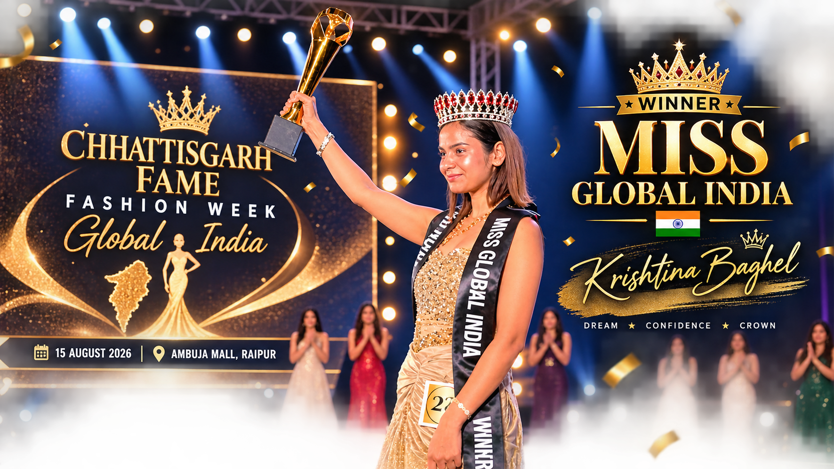 छत्तीसगढ़ में फैशन का जलवा: Chhattisgarh Fame Fashion Week – Global India में क्रिस्टिना बघेल ने जीता Miss Global India का खिताब